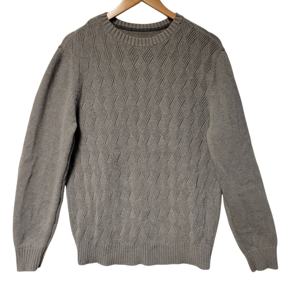 Diamond‎ Knit Grampa Sweater Men's L Crew Neck Winter Minimalist Cabin Core
